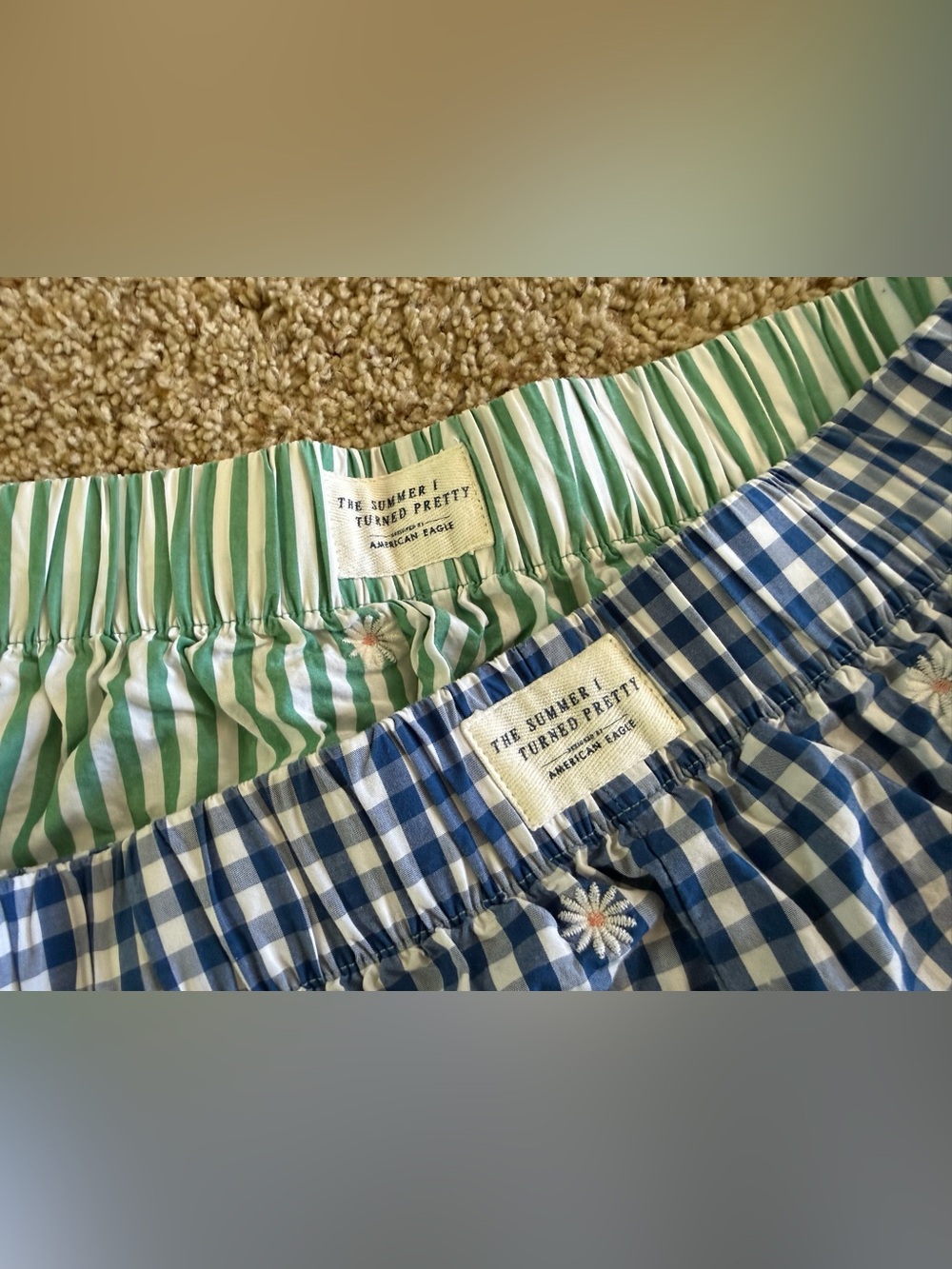 American Eagle Gingham & Stripe Boxer Shorts - Blue & Green